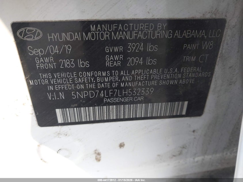 VIN 5NPD74LF7LH532339 2020 HYUNDAI ELANTRA SE