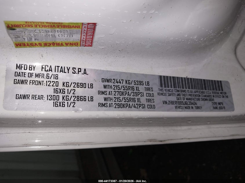 VIN ZFBERFBB9J6L39404 2018 RAM PROMASTER CITY TRADESMAN SLT