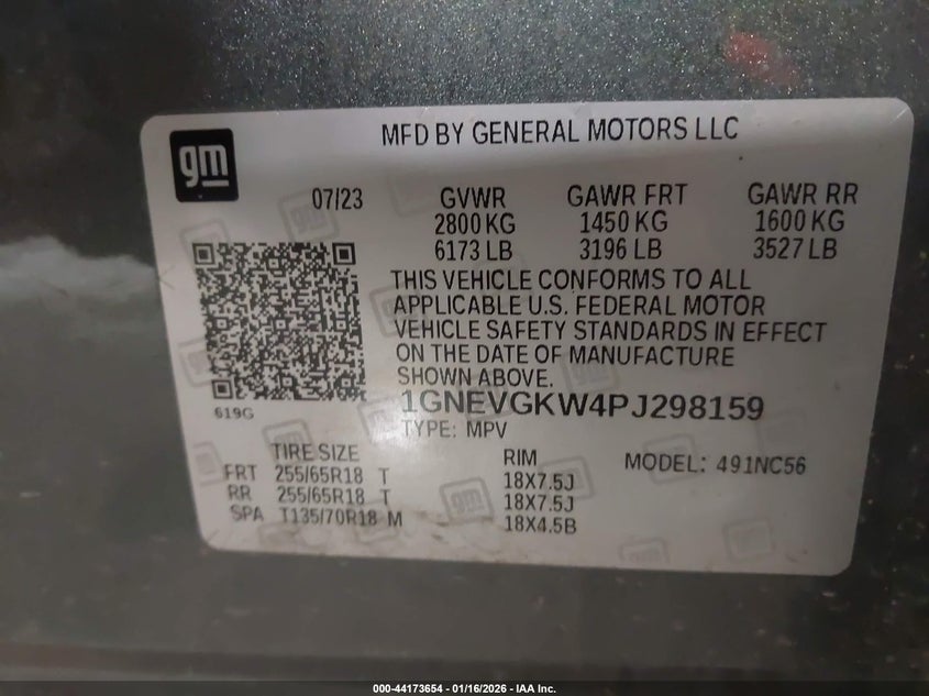 2023 Chevrolet Traverse Awd Lt Cloth VIN: 1GNEVGKW4PJ298159 Lot: 44173654