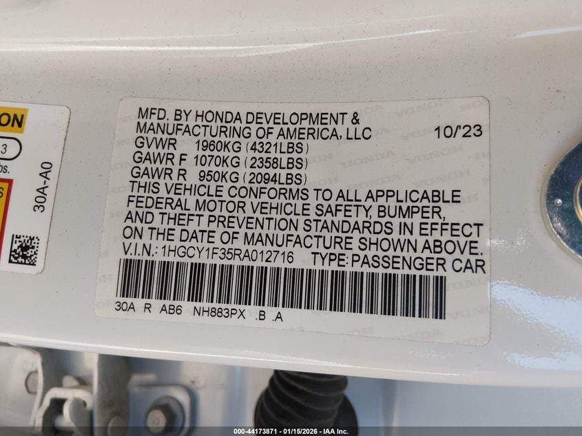 VIN 1HGCY1F35RA012716 2024 HONDA ACCORD EX