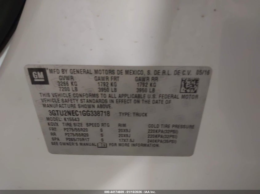 2016 GMC Sierra 1500 Slt VIN: 3GTU2NEC1GG338718 Lot: 44174609