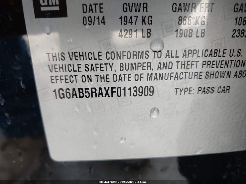 2015 Cadillac Ats Luxury VIN: 1G6AB5RAXF0113909 Lot: 44174893