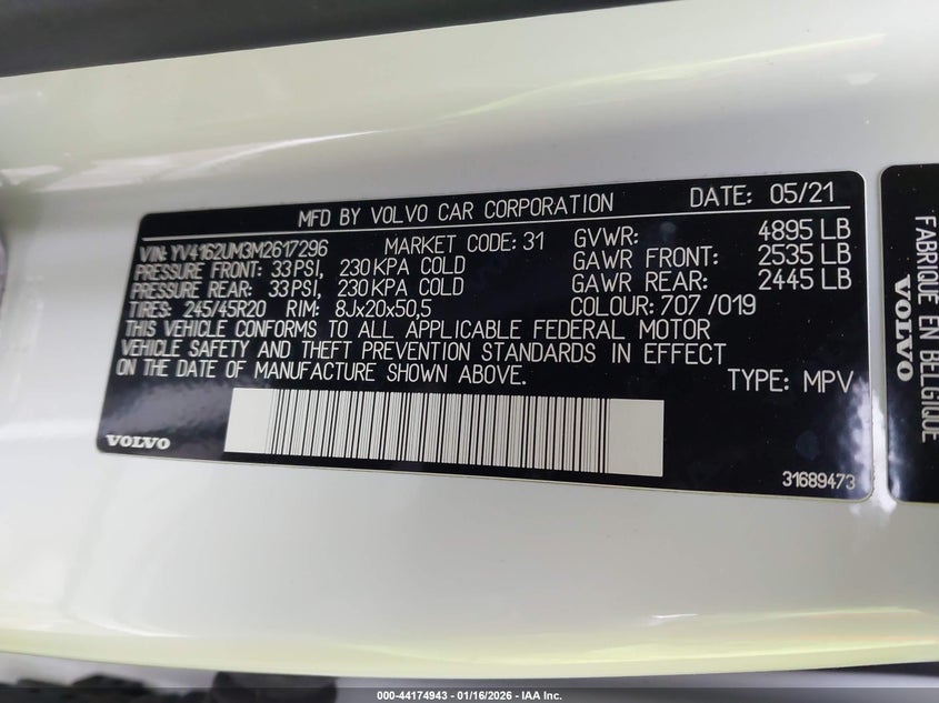 2021 Volvo Xc40 T5 R-Design VIN: YV4162UM3M2617296 Lot: 44174943