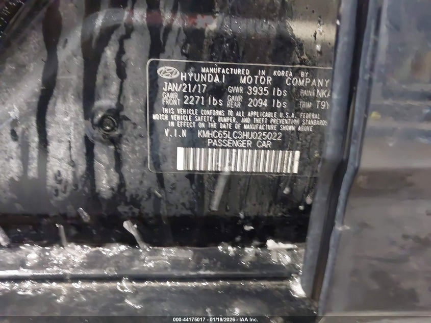 2017 Hyundai Ioniq Hybrid Blue VIN: KMHC65LC3HU025022 Lot: 44175017