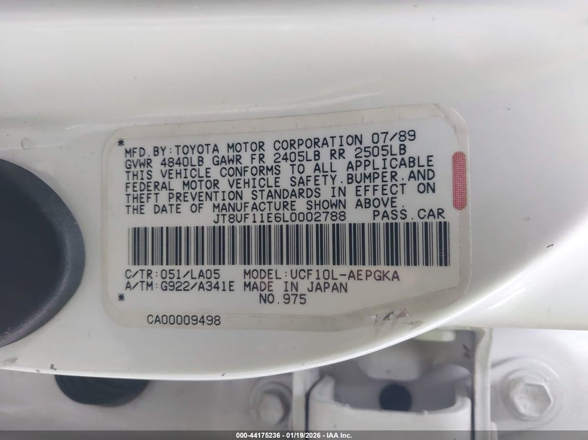 1990 Lexus Ls 400 VIN: JT8UF11E6L0002788 Lot: 44175236