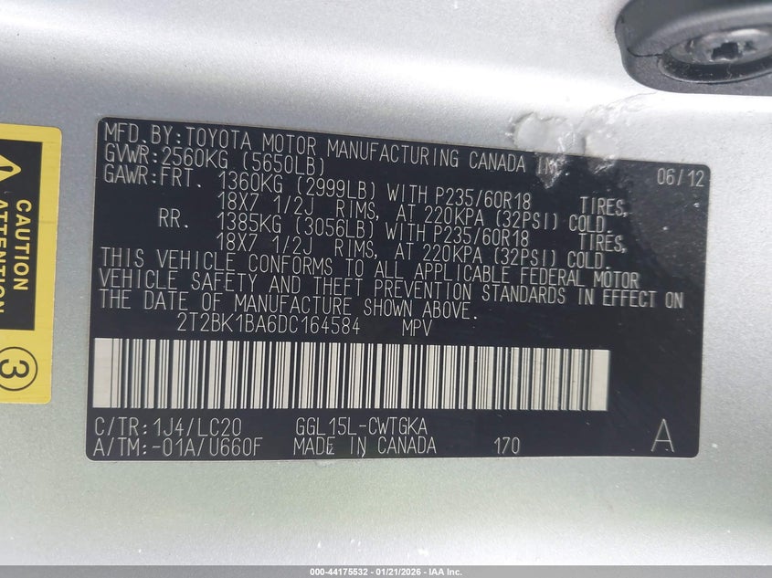 2013 Lexus Rx 350 VIN: 2T2BK1BA6DC164584 Lot: 44175532