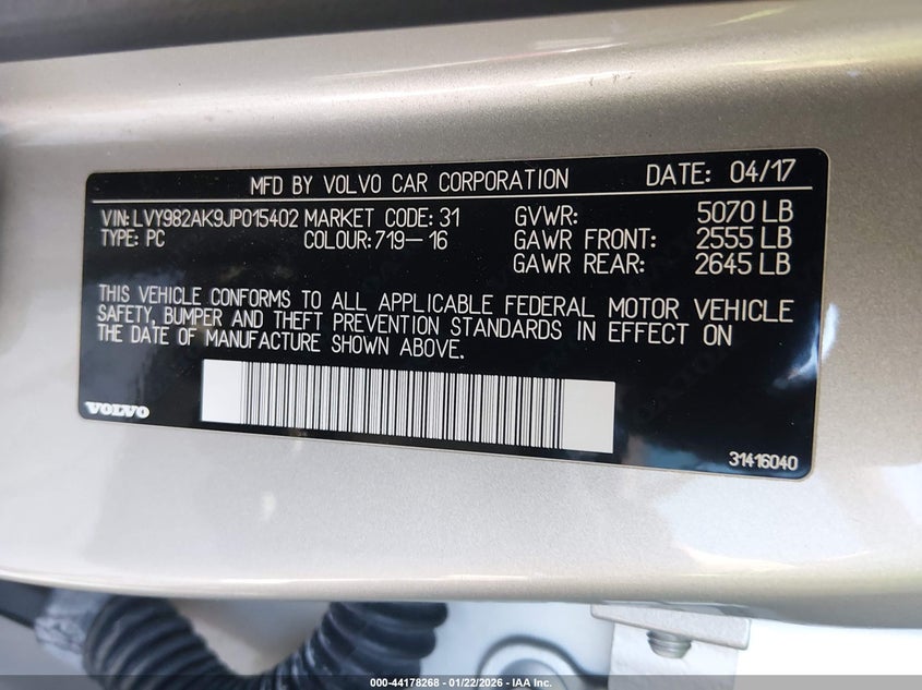 2018 Volvo S90 T5 Momentum VIN: LVY982AK9JP015402 Lot: 44178268