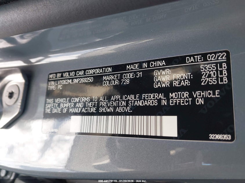 2022 Volvo S90 B6 Inscription VIN: LVY062ML9NP269250 Lot: 44179119