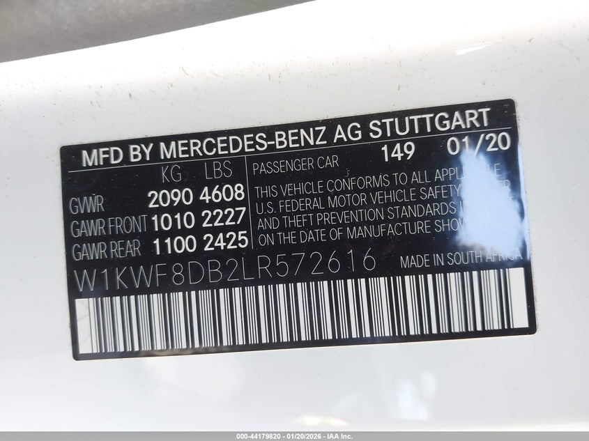VIN W1KWF8DB2LR572616 2020 MERCEDES-BENZ C 300