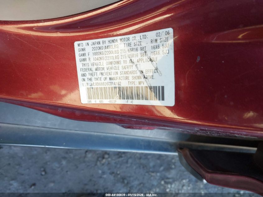 2006 Honda Cr-V Ex VIN: JHLRD68826C014162 Lot: 44126941