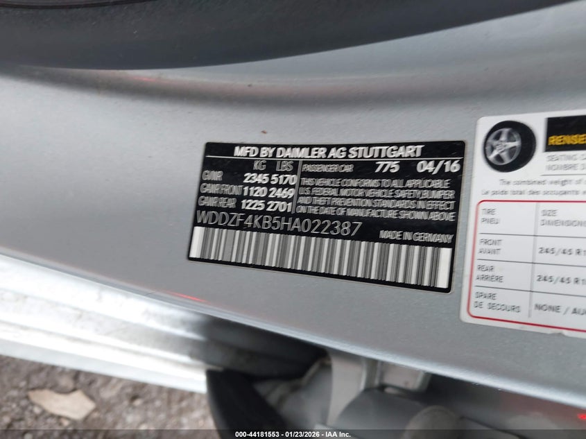 MERCEDES-BENZ E 300 2017 VIN WDDZF4KB5HA022387