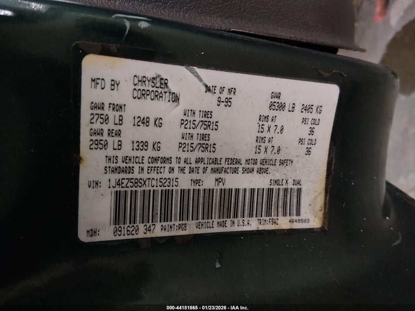 1996 Jeep Grand Cherokee Laredo VIN: 1J4EZ58SXTC152315 Lot: 44181865