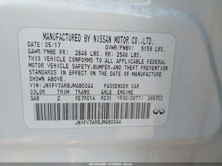 VIN JN1FV7AR8JM480044 2018 INFINITI Q50 3.0T RED SPORT 400