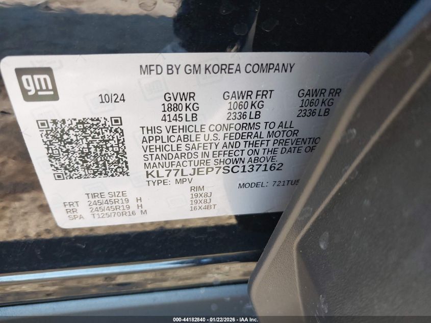 2025 Chevrolet Trax Fwd 2Rs VIN: KL77LJEP7SC137162 Lot: 44182840