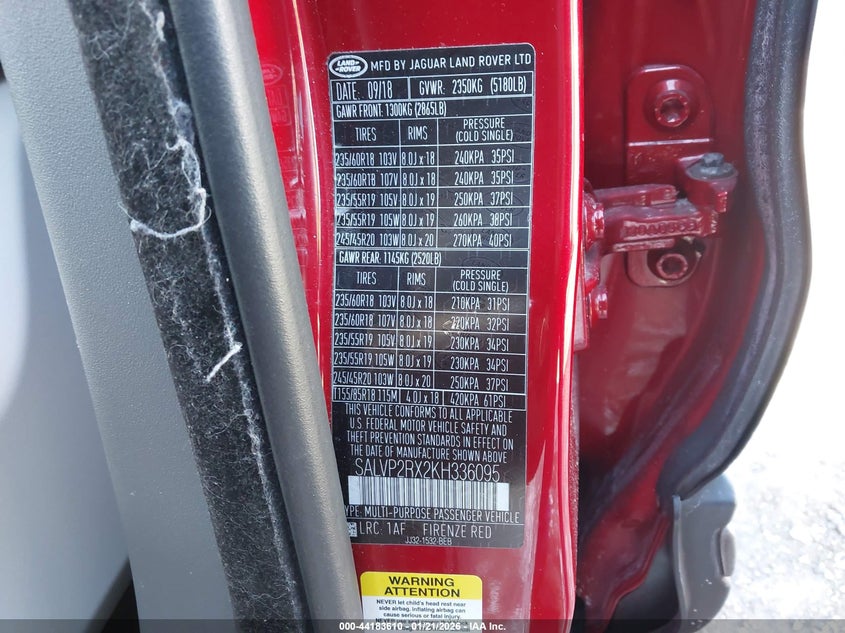 2019 Land Rover Range Rover Evoque Se/Se Premium VIN: SALVP2RX2KH336095 Lot: 44183610