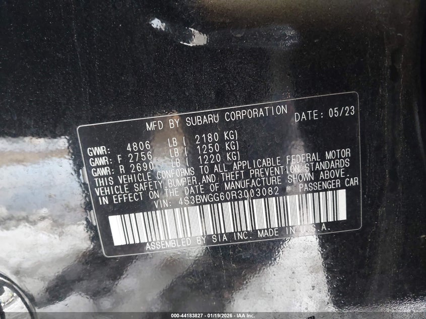 2024 Subaru Legacy Sport VIN: 4S3BWGG60R3003082 Lot: 44183827