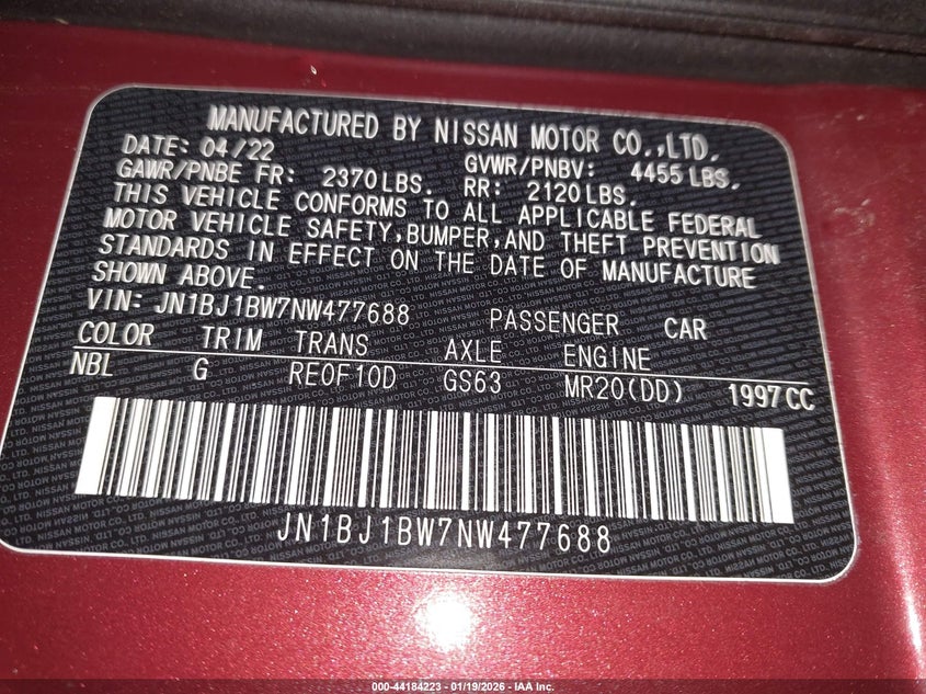 2022 Nissan Rogue Sport Sv Awd Xtronic Cvt VIN: JN1BJ1BW7NW477688 Lot: 44184223