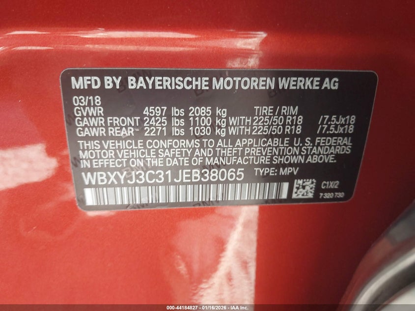 2018 BMW X2 Sdrive28I VIN: WBXYJ3C31JEB38065 Lot: 44184827