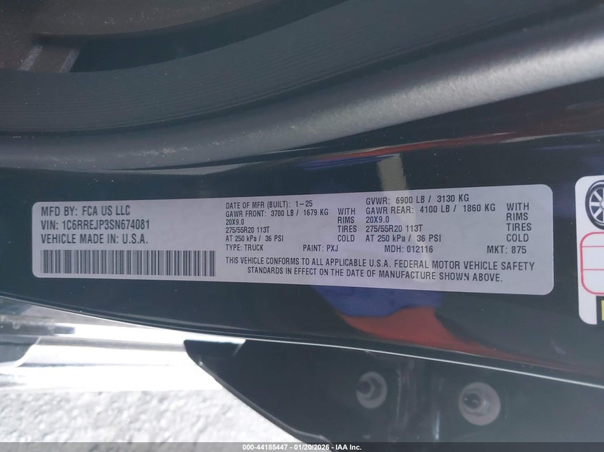 VIN 1C6RREJP3SN674081 2025 RAM 1500 LARAMIE  4X2 "57" BOX