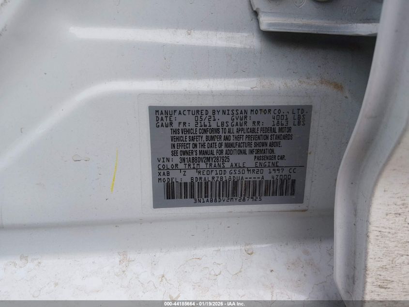 2021 Nissan Sentra Sr Xtronic Cvt VIN: 3N1AB8DV2MY287925 Lot: 44185664