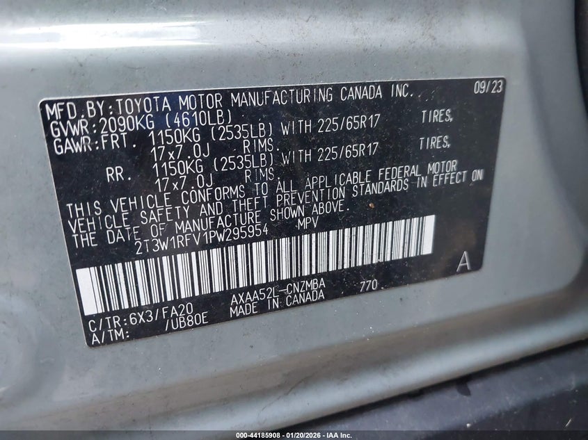 VIN 2T3W1RFV1PW295954 2023 TOYOTA RAV4 XLE