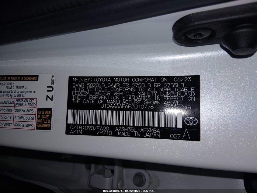 2023 Toyota Crown Xle VIN: JTDAAAAF6P3010776 Lot: 44185974