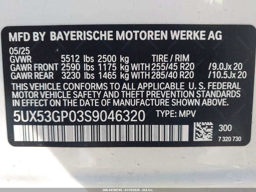 VIN 5UX53GP03S9046320 2025 BMW X3 30 XDRIVE