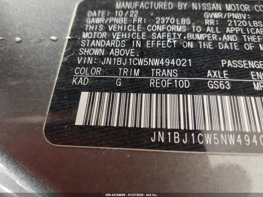 2022 Nissan Rogue Sport Sl Awd Xtronic Cvt VIN: JN1BJ1CW5NW494021 Lot: 44186809