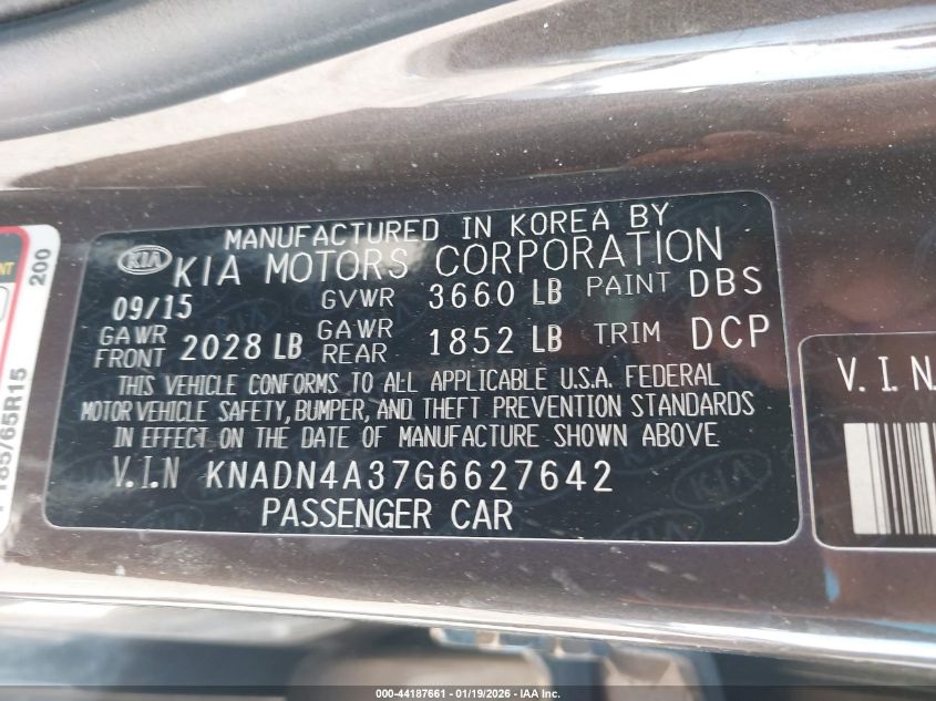 2016 Kia Rio Ex VIN: KNADN4A37G6627642 Lot: 44187661