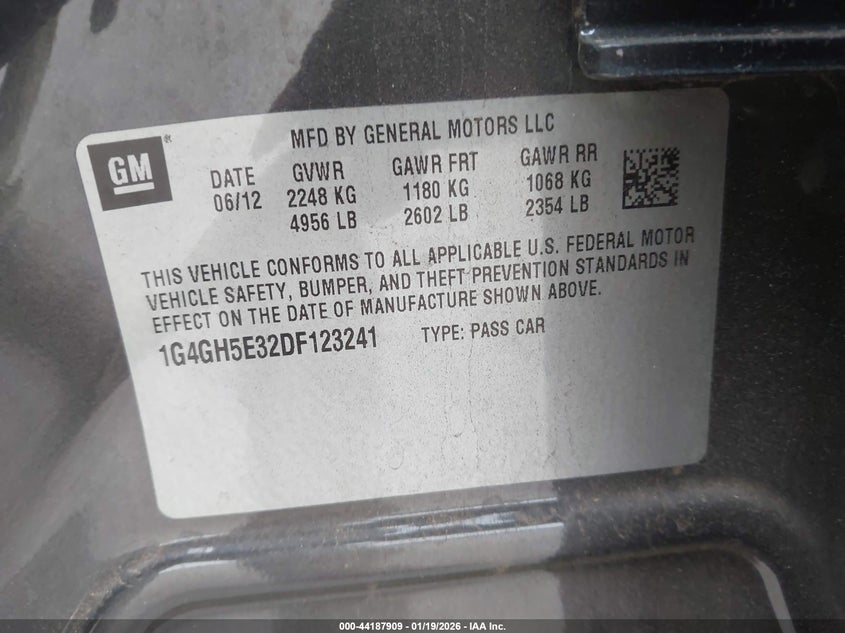 2013 Buick Lacrosse Premium 2 Group VIN: 1G4GH5E32DF123241 Lot: 44187909