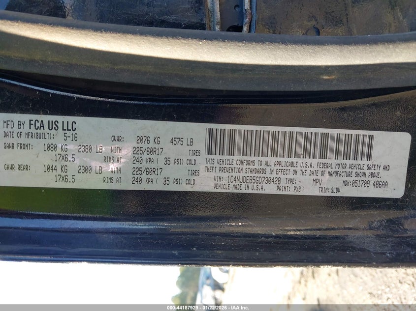 2016 Jeep Compass High Altitude Edition VIN: 1C4NJDEB5GD730428 Lot: 44187929