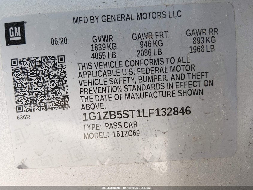 VIN 1G1ZB5ST1LF132846 2020 CHEVROLET MALIBU FWD LS