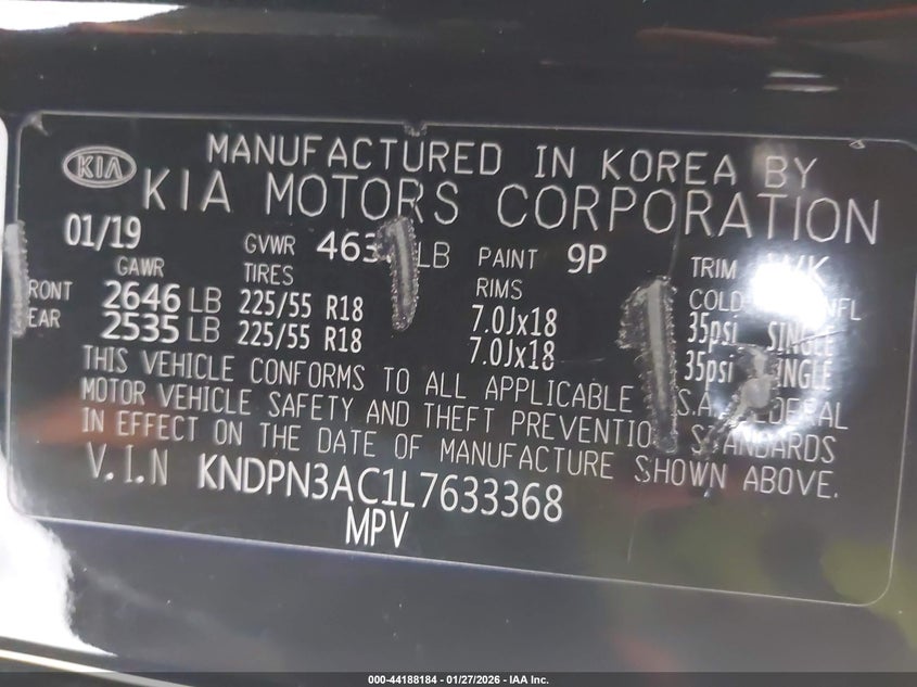 VIN KNDPN3AC1L7633368 2020 KIA SPORTAGE EX