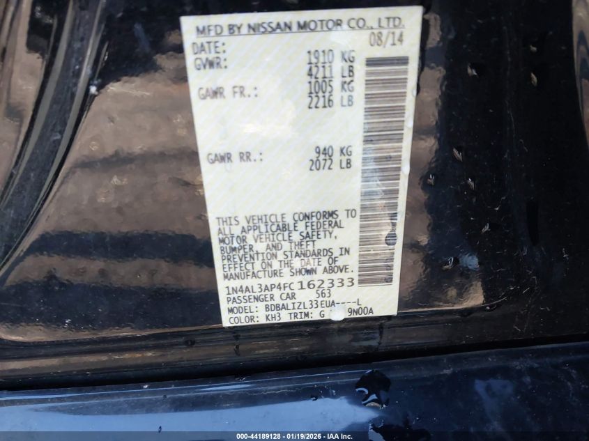 2015 Nissan Altima 2.5 Sv VIN: 1N4AL3AP4FC162333 Lot: 44189128