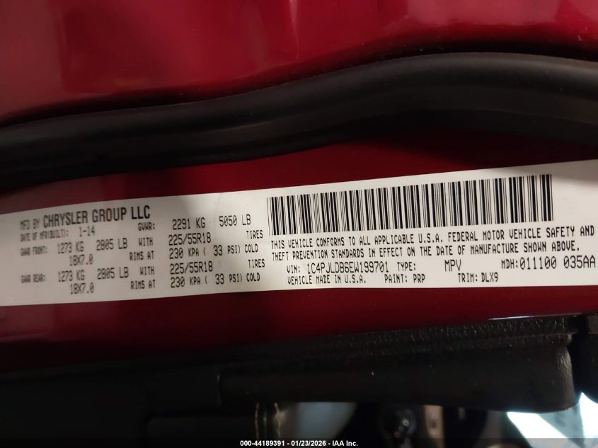 2014 Jeep Cherokee Limited VIN: 1C4PJLDB6EW199701 Lot: 44189391