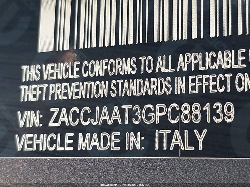 2016 Jeep Renegade Sport VIN: ZACCJAAT3GPC88139 Lot: 44189915