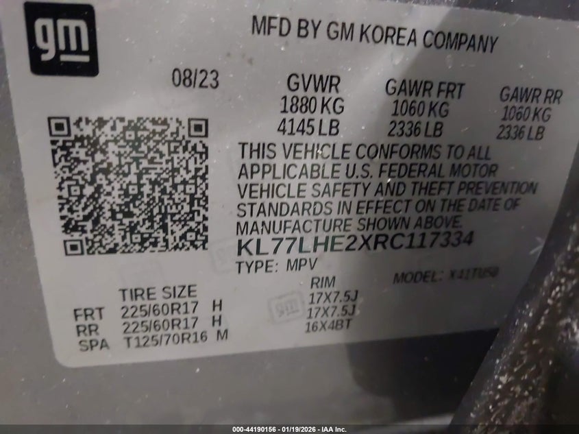 VIN KL77LHE2XRC117334 2024 CHEVROLET TRAX FWD LT
