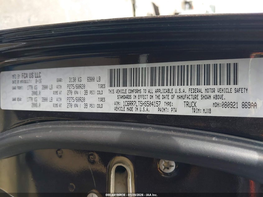 2017 Ram 1500 Lone Star 4X4 5'7 Box VIN: 1C6RR7LT5HS504157 Lot: 44190936