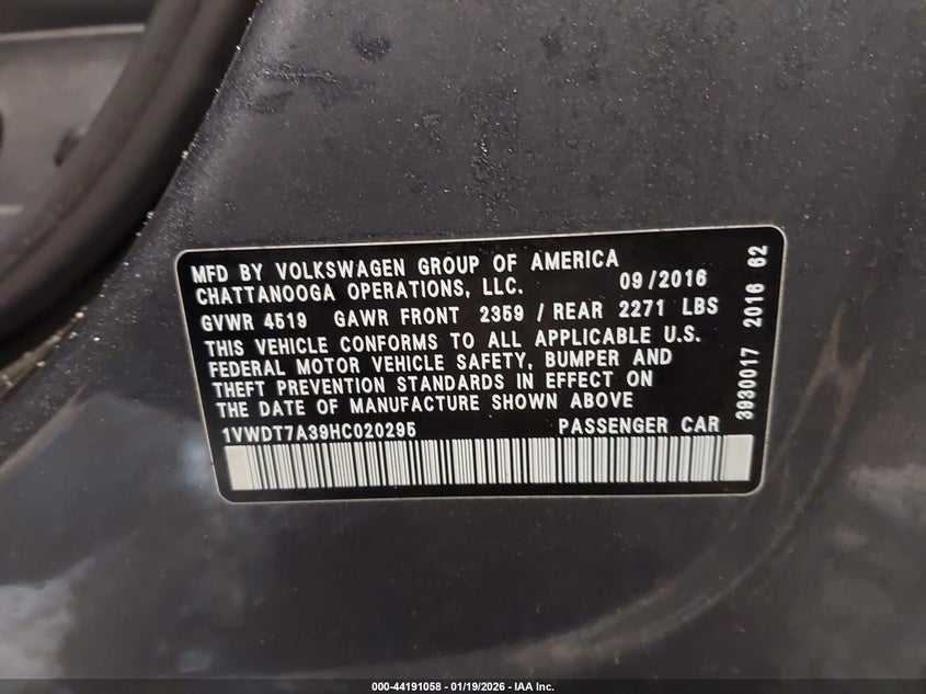 VIN 1VWDT7A39HC020295 2017 VOLKSWAGEN PASSAT 1.8T R-LINE