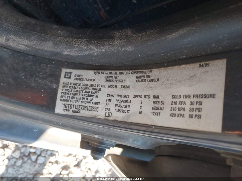 2009 GMC Canyon Sle2 VIN: 1GTDT13E798152636 Lot: 44191433