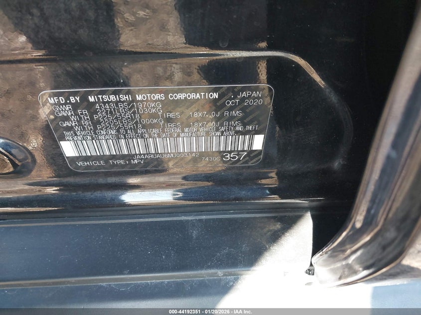 2021 Mitsubishi Outlander Sport 2.0 Be Awc/2.0 Es Awc/2.0 Le Awc/2.0 Se Awc VIN: JA4ARUAU6MU003142 Lot: 44192351