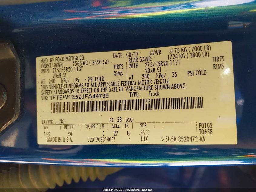 2018 Ford F-150 Xlt VIN: 1FTEW1E52JFA44739 Lot: 44192725