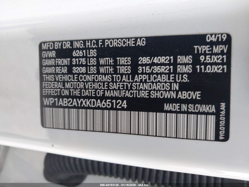 2019 Porsche Cayenne - WP1AB2AYXKDA65124