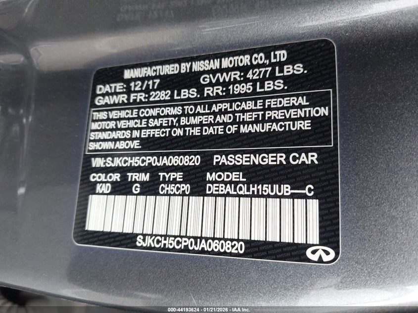 2018 Infiniti Qx30 Luxury VIN: SJKCH5CP0JA060820 Lot: 44193624