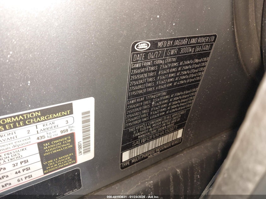 2017 Land Rover Range Rover Sport 3.0L V6 Supercharged Hse VIN: SALWR2FVXHA150971 Lot: 44193631