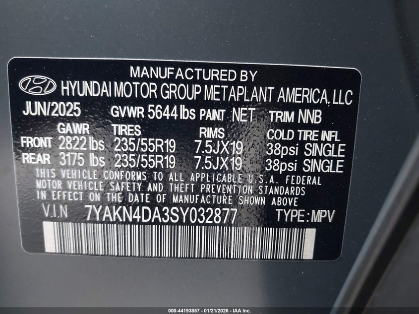 2025 Hyundai Ioniq 5 Sel VIN: 7YAKN4DA3SY032877 Lot: 44193857