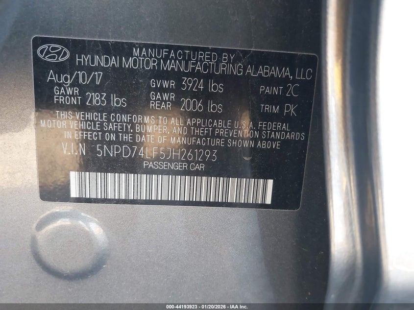 VIN 5NPD74LF5JH261293 2018 HYUNDAI ELANTRA SE