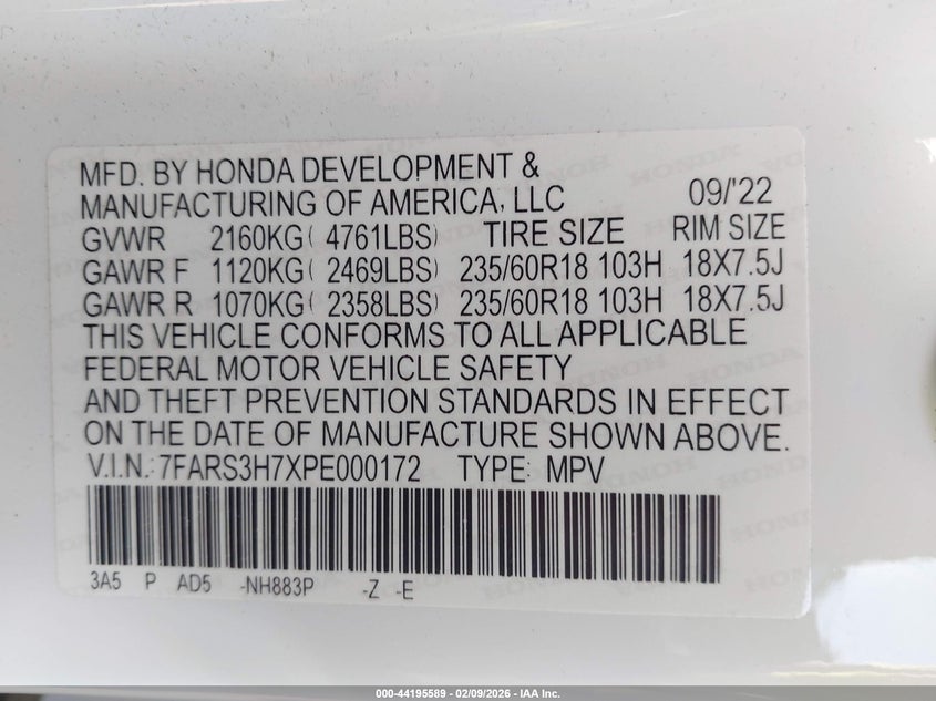 VIN 7FARS3H7XPE000172 2023 HONDA CR-V EX-L 2WD