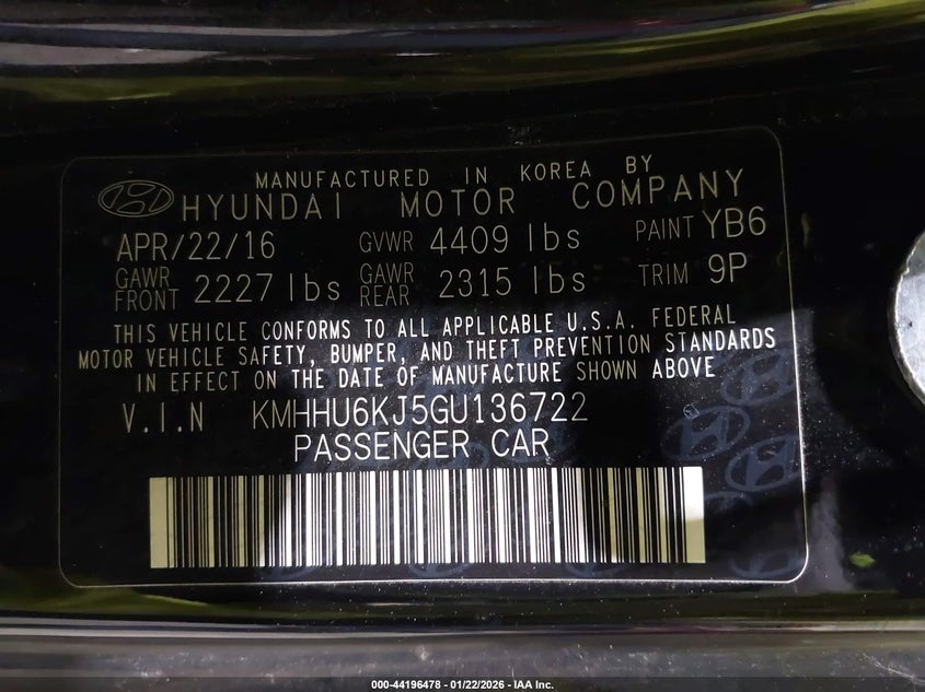 2016 Hyundai Genesis 3.8 Ultimate VIN: KMHHU6KJ5GU136722 Lot: 44196478