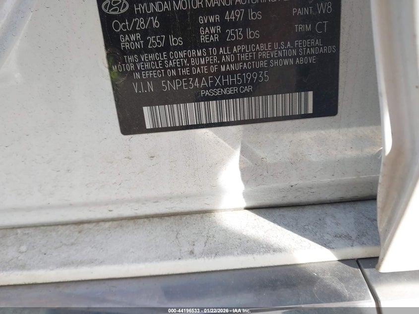 VIN 5NPE34AFXHH519935 2017 HYUNDAI SONATA SPORT